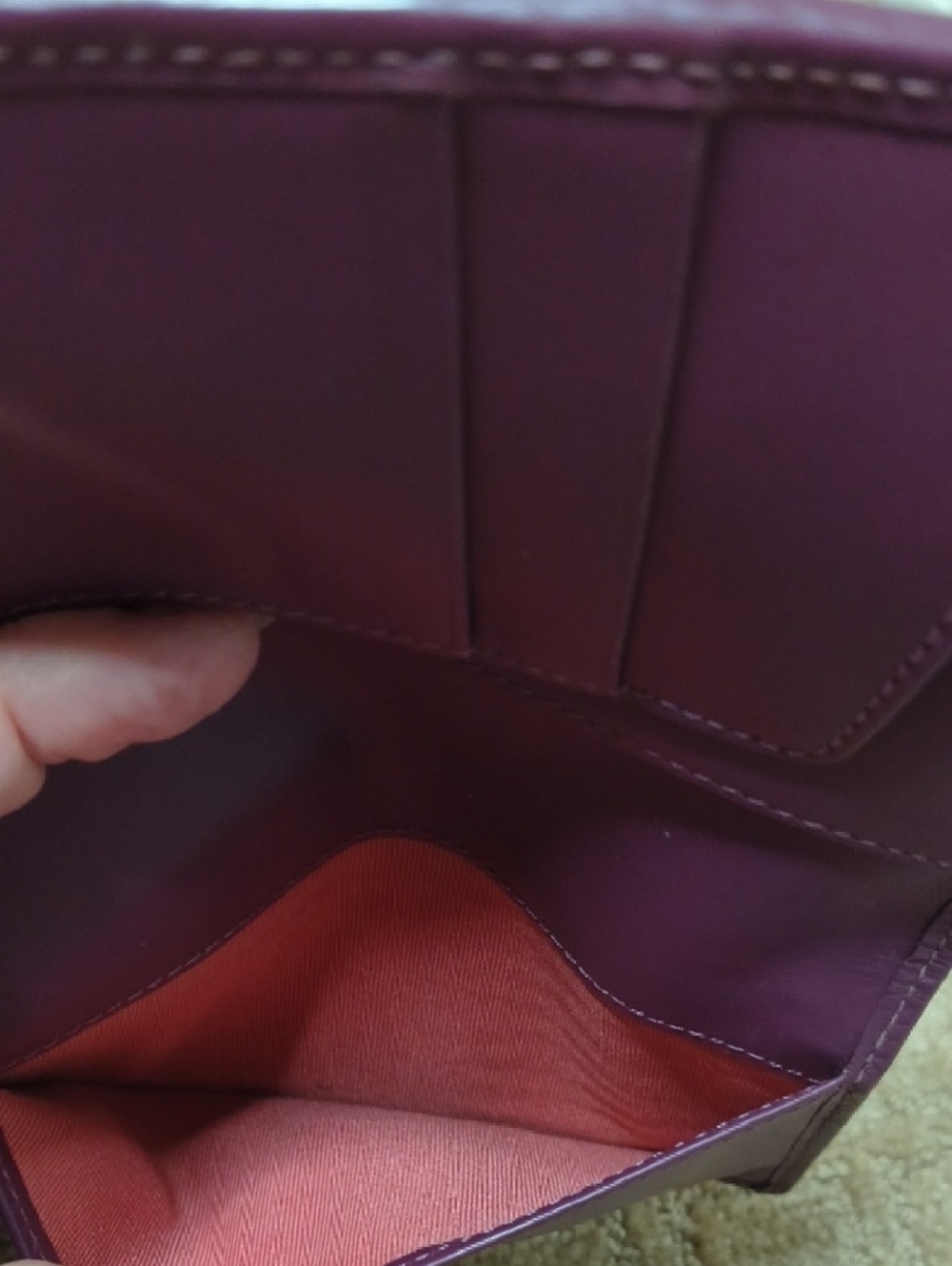 Coach small Planner. Pink Leather Snap Wallet With Dark Purple Trim. - Picture 7 of 16